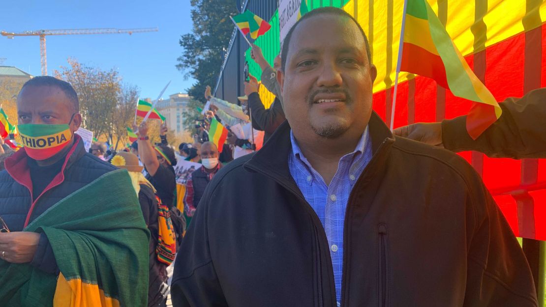 Besu Feleke joined protesters outside the White House on Monday. He says Ethiopian Americans will vote for Republicans if the Biden administration doesn't change its stance toward Ethiopia.