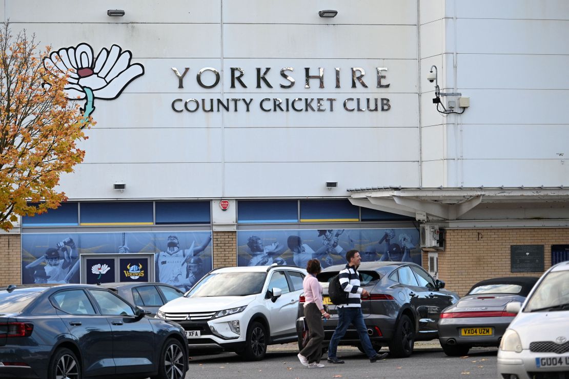 The white rose logo for Yorkshire County Cricket Club is pictured outside Headingley, the home of Yorkshire cricket.