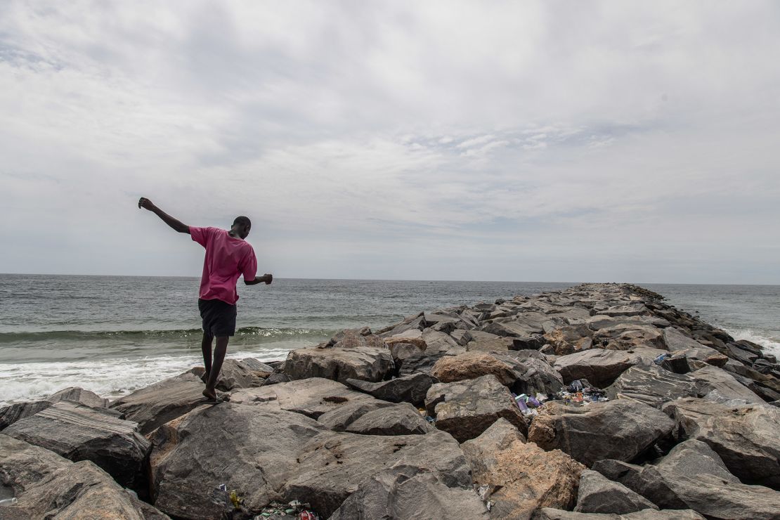 Stone breakers can be seen along Alpha Beach on Lagos Island.