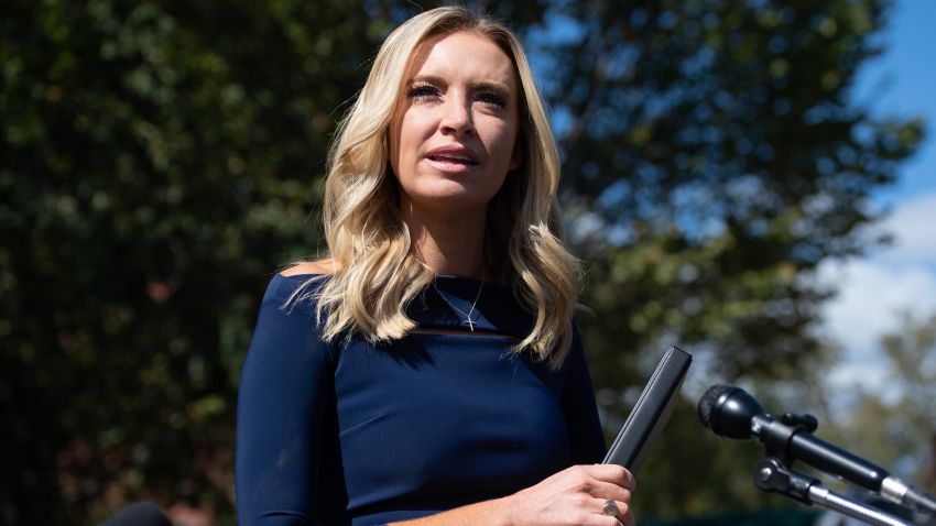 White House Press Secretary Kayleigh McEnany speaks with members of the media at the White House in Washington, DC, October 2, 2020.