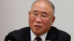 Xie Zhenhua, China's special envoy for climate change, receives an interview in Glasgow, Scotland, the United Kingdom on Nov. 2, 2021. The withdrawal of former U.S. President Donald Trump's administration from the Paris Agreement has wasted the world nearly five years in its multilateral process to tackle climate change, Xie has said.TO GO WITH "U.S. withdrawal from Paris Agreement wastes world 5 years to tackle climate change: Chinese envoy" (Photo by Han Yan/Xinhua via Getty Images)