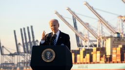 BALTIMORE, MD - NOVEMBER 10: U.S. President Joe Biden speaks about the recently passed $1.2 trillion Infrastructure Investment and Jobs Act at the Port of Baltimore on November 10, 2021 in Baltimore, Maryland. President Biden will sign the bill next week, where he plans to bring Democrats and Republicans to the White House for a ceremony to mark the bipartisan bill's passage. (Photo by Drew Angerer/Getty Images)