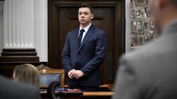 Kyle Rittenhouse waits for the jury to enter the room to continue testifying during his trial at the Kenosha County Courthouse in Kenosha, Wis., on Wednesday, Nov. 10, 2021.