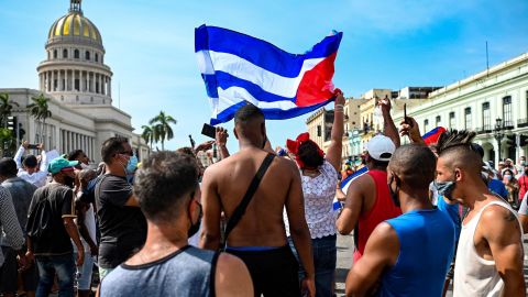 Cubans demonstrate in rare protests in Havana on July 11, 2021. 