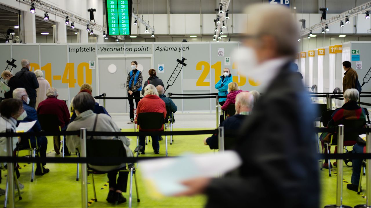 People wait to be vaccinated at a vaccination center in Berlin on November 3.