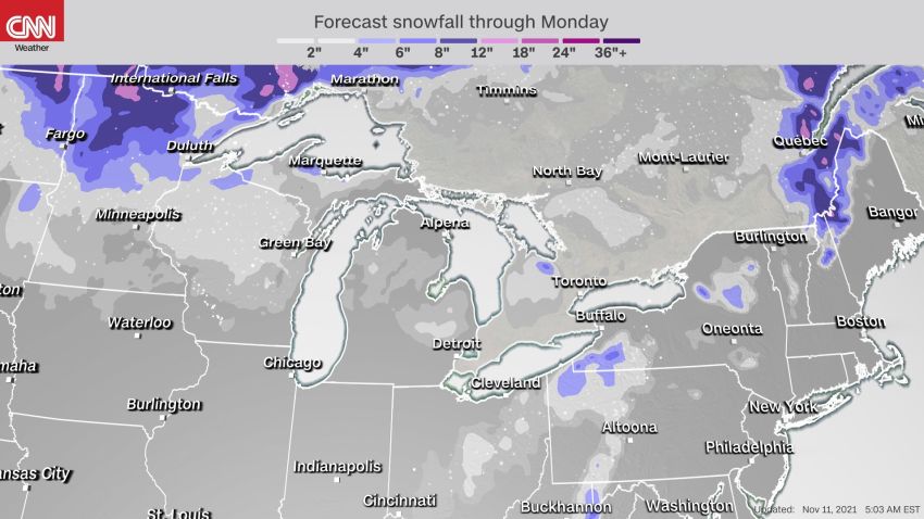 daily weather snowfall accumulations through monday