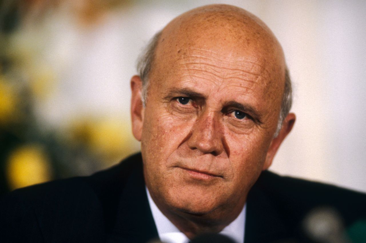 De Klerk gives a news conference during his visit to Paris on May 10, 1990. 