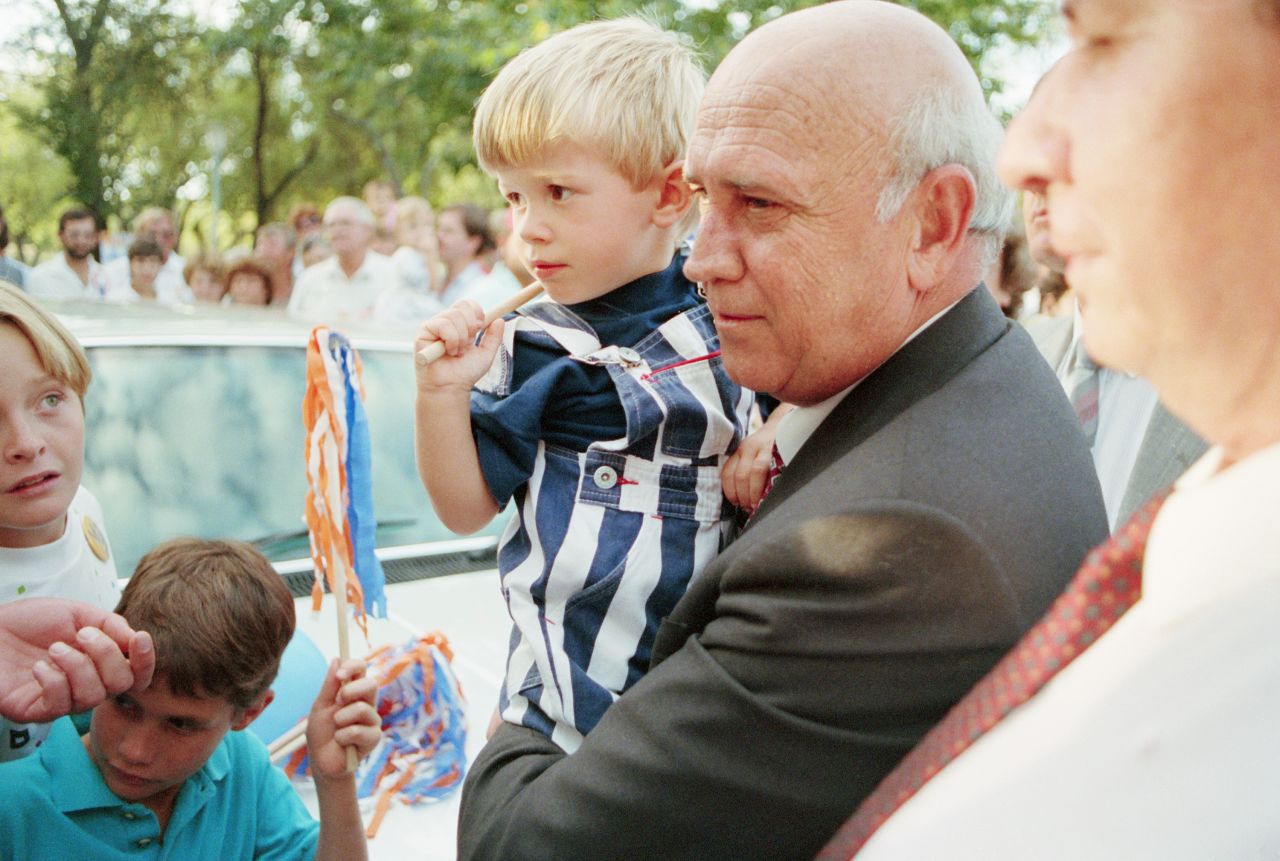 De Klerk holds his grandson in March 1992.