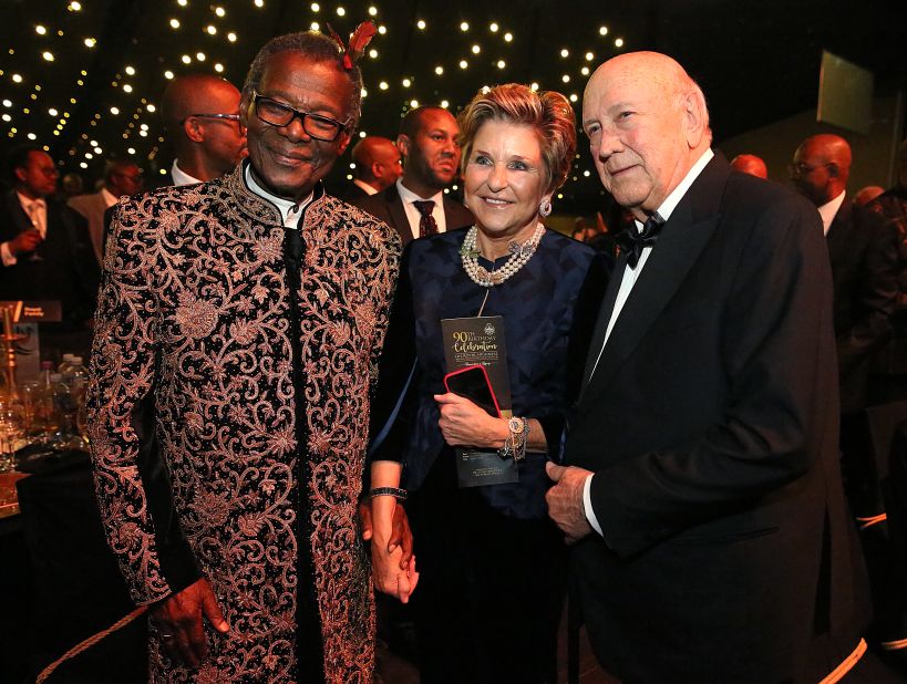 De Klerk and his wife Elita attend a 90th birthday celebration dinner for Prince Mangosuthu Buthelezi  on September 1, 2018, in South Africa.