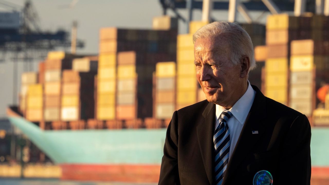 President Joe Biden speaks about the recently passed $1.2 trillion Infrastructure Investment and Jobs Act at the Port of Baltimore on November 10, 2021 in Baltimore, Maryland. 