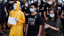 Hong Kong activist dubbed "Captain America 2.0" Ma Chun-man attends a vigil on June 15, 2020 for a protester Marco Leung Ling-kit who fell to his death during a demonstration.