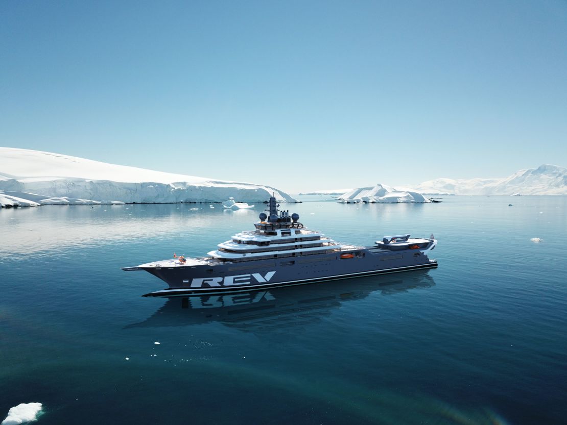 A  rendering of 183-meter expedition vessel REV is, scheduled for delivery in 2024.