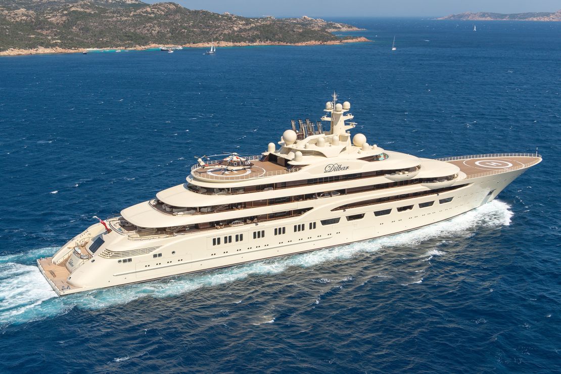 The 156-meter long Dilbar is the largest yacht in the world by volume, with a gross tonnage of about 16,000.