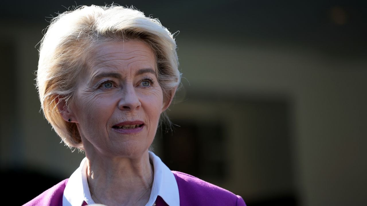 European Commission President Ursula von der Leyen speaks outside the White House on November 10 after meeting with US President Joe Biden.