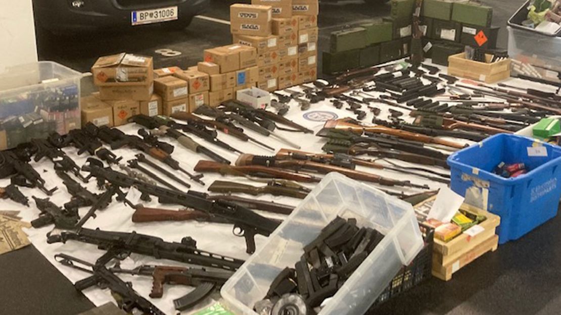 Some of the weapons that were seized from a house in Baden, Austria, in October 2021. 