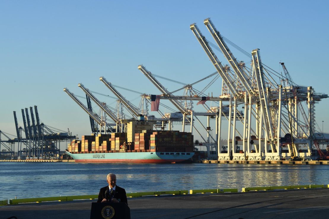 Biden speaks during a visit at the Port of Baltimore last week.