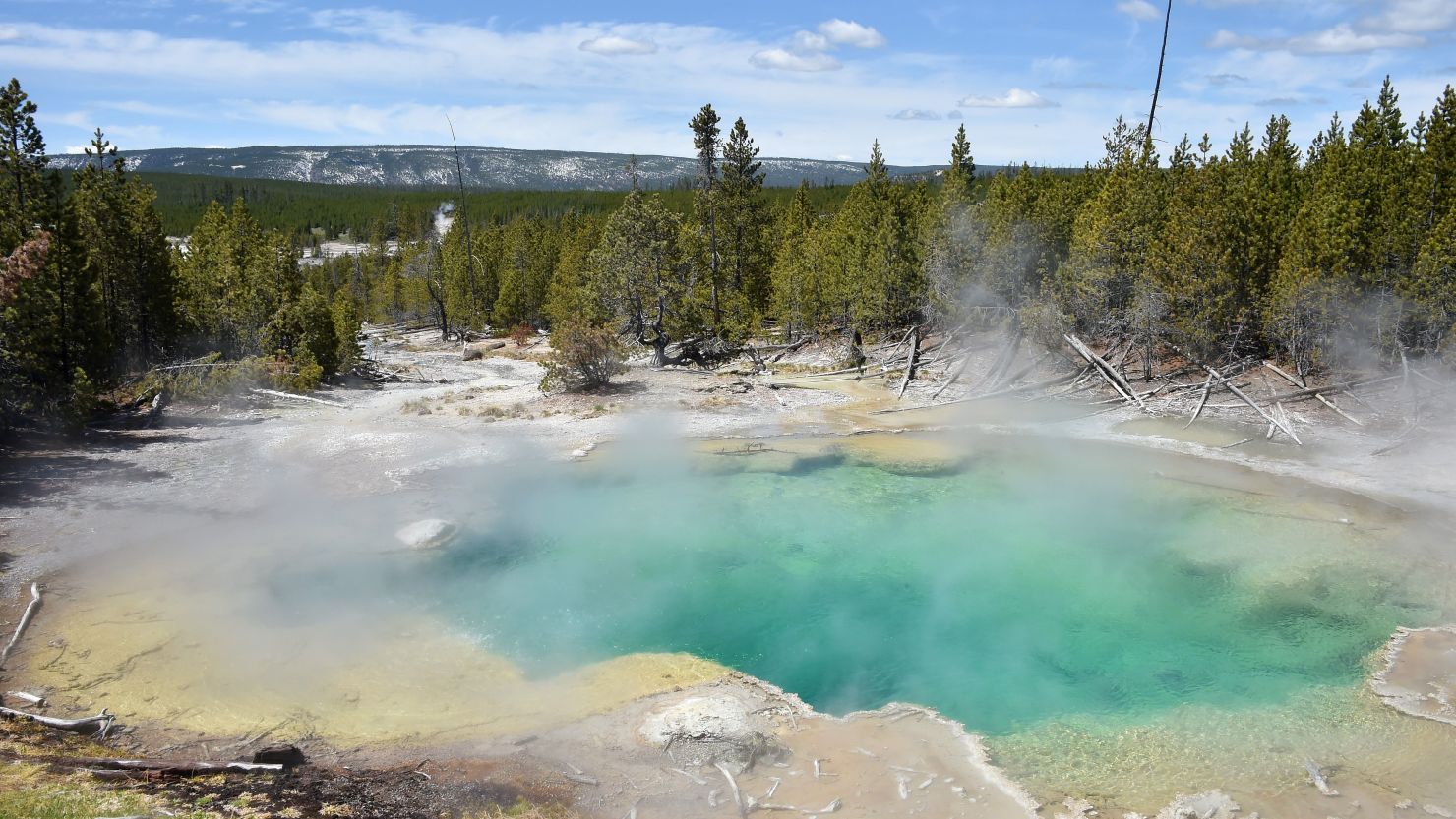 A view of a hot spring at the Norris Geyser Basin at Yellowstone National Park on May 12, 2016.