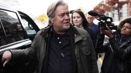 Former White House senior counselor to President Donald Trump Steve Bannon speaks to members of the media as he leaves the E. Barrett Prettyman United States Courthouse after he testified at the Roger Stone trial November 8, 2019 in Washington, DC. 