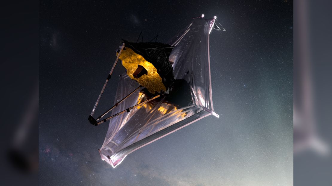 This artist's illustrations shows the Webb telescope as it appears in space after it's completely set up.