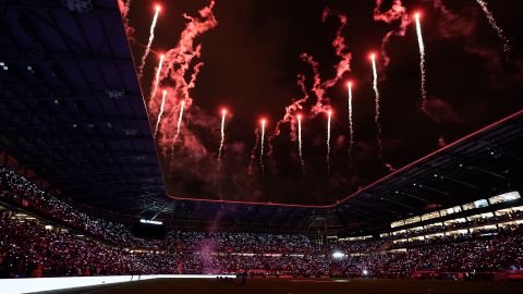 Fireworks are seen on display prior to the World Cup qualifying match between Mexico and the US.