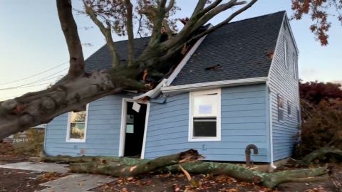 Storm damage is seen in one part of Levittown on Long Island.