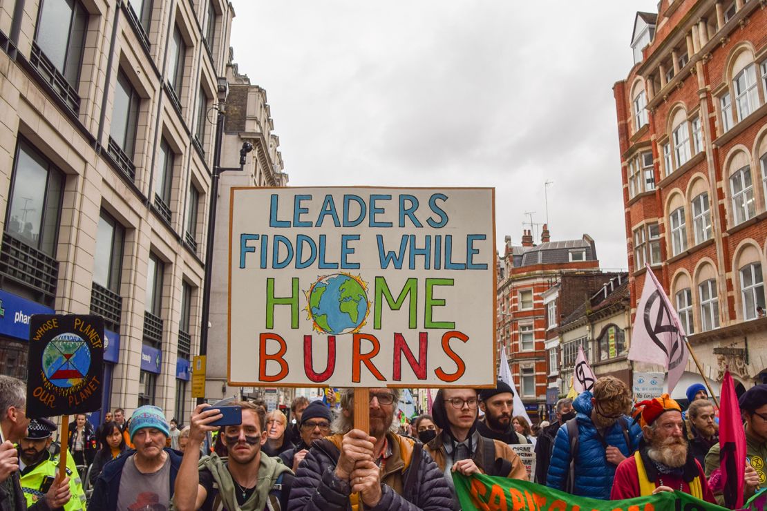 A demonstration led by Extinction Rebellion during the last day of the negotiations at COP26, in protest of the "failure" of the conference.