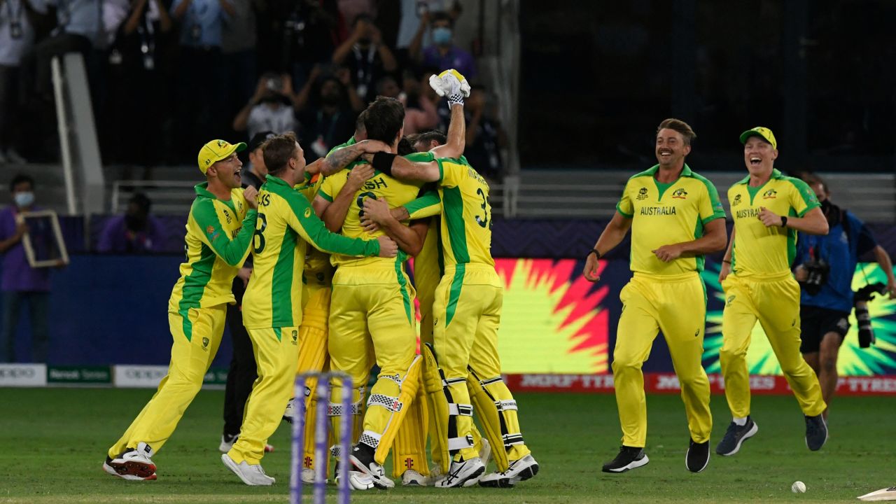 Australia's players celebrate their win at the T20 World Cup.