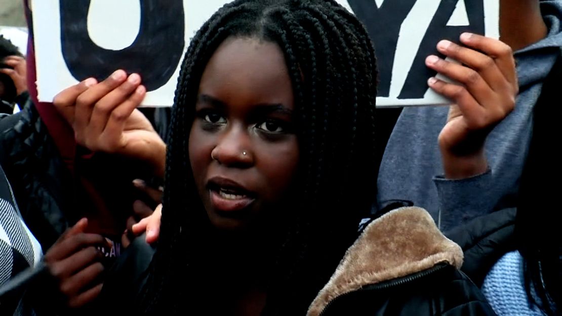 Nya Sigin, 14, spoke at a protest outside her school in Savage, Minessota and condemined the video she says targeted her.