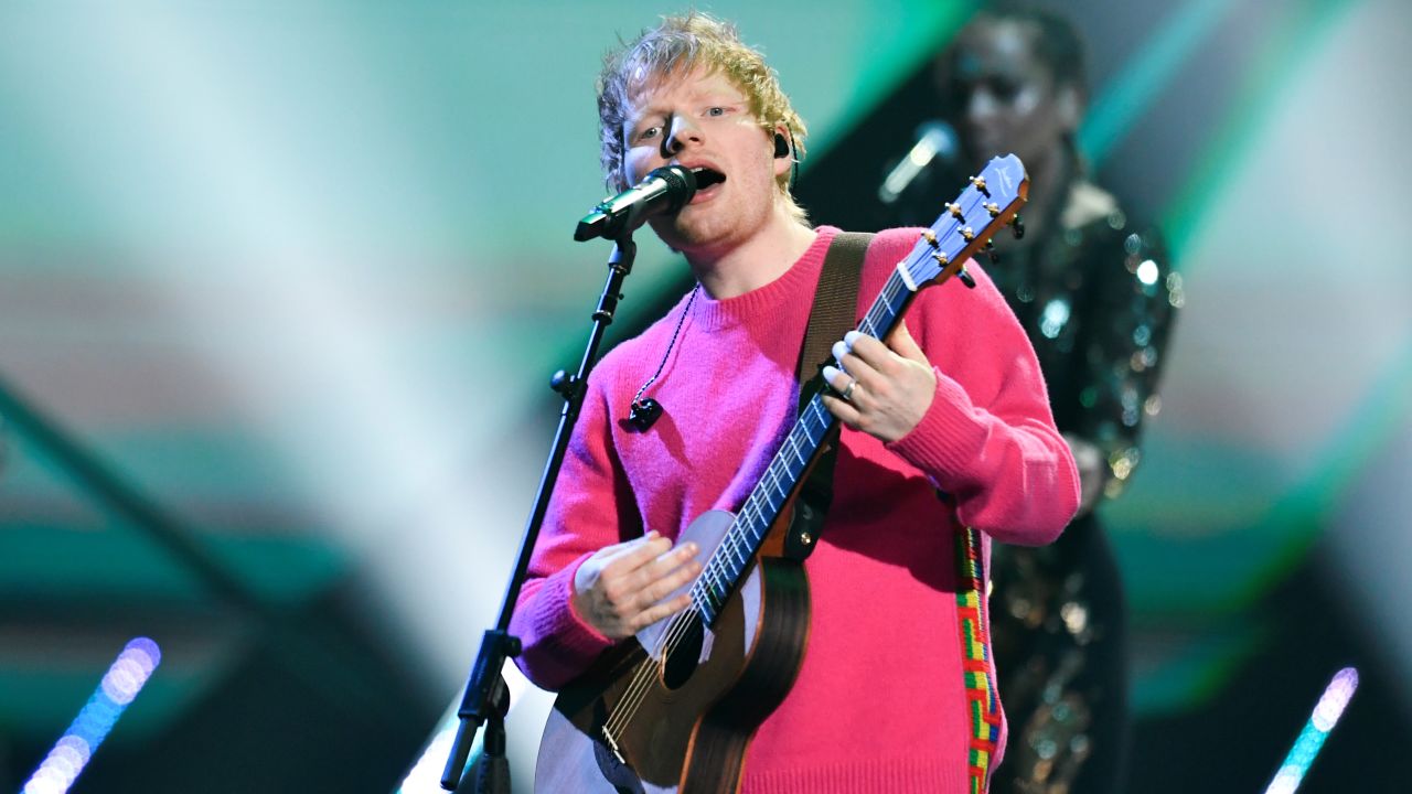 Ed Sheeran performs on stage during the MTV Europe Music Awards in Budapest, Hungary, on Nov. 14, 2021. 