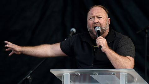 Radio show host Alex Jones speaks to supporters of President Donald Trump as they demonstrate in Washington on December 12, 2020, over  the presidential election.