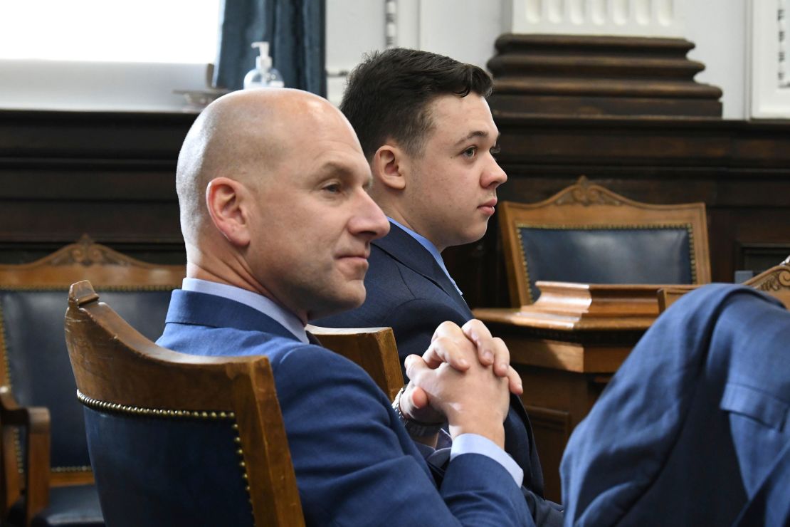 Defense attorney Corey Chirafisi, left, and Kyle Rittenhouse sit in court on Monday, November 15.