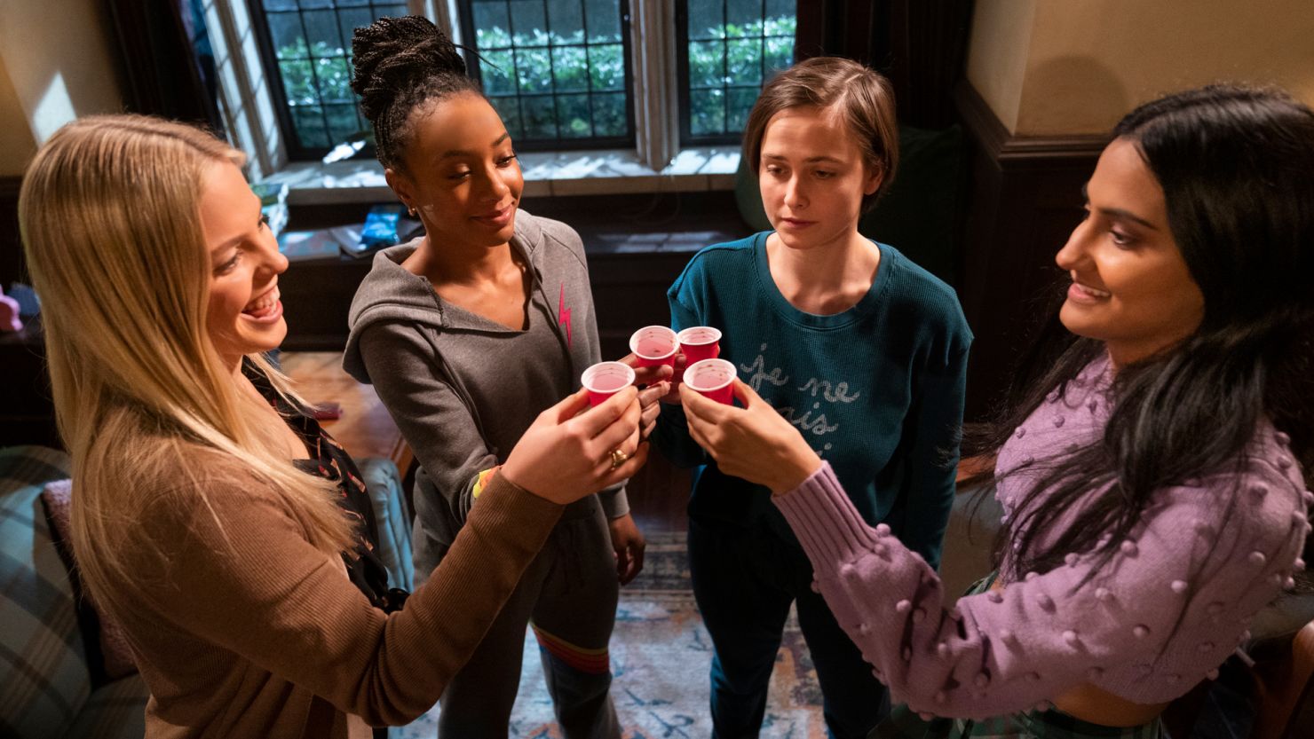 Renee Rapp, Alyah Chanelle Scott, Pauline Chalamet and Amrit Kaur in the HBO Max series 'The Sex Lives of College Girls.'