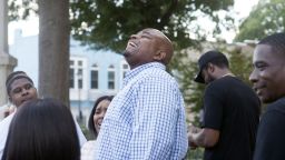 Dontae Sharpe breathes the air outside the Pitt County Courthouse after a judge determined he could be set free on Thursday, August 22, 2019, in Greenville, North Carolina.