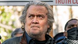 Former White House strategist Steve Bannon pauses to speak with reporters after departing federal court, Monday, Nov. 15, 2021, in Washington.  (AP Photo/Alex Brandon)