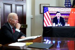 Biden meets with China's President Xi Jinping during a virtual summit from the Roosevelt Room of the White House November 15. 