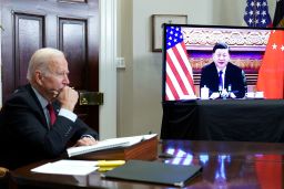 Biden meets with China's President Xi Jinping during a virtual summit from the Roosevelt Room of the White House November 15. 