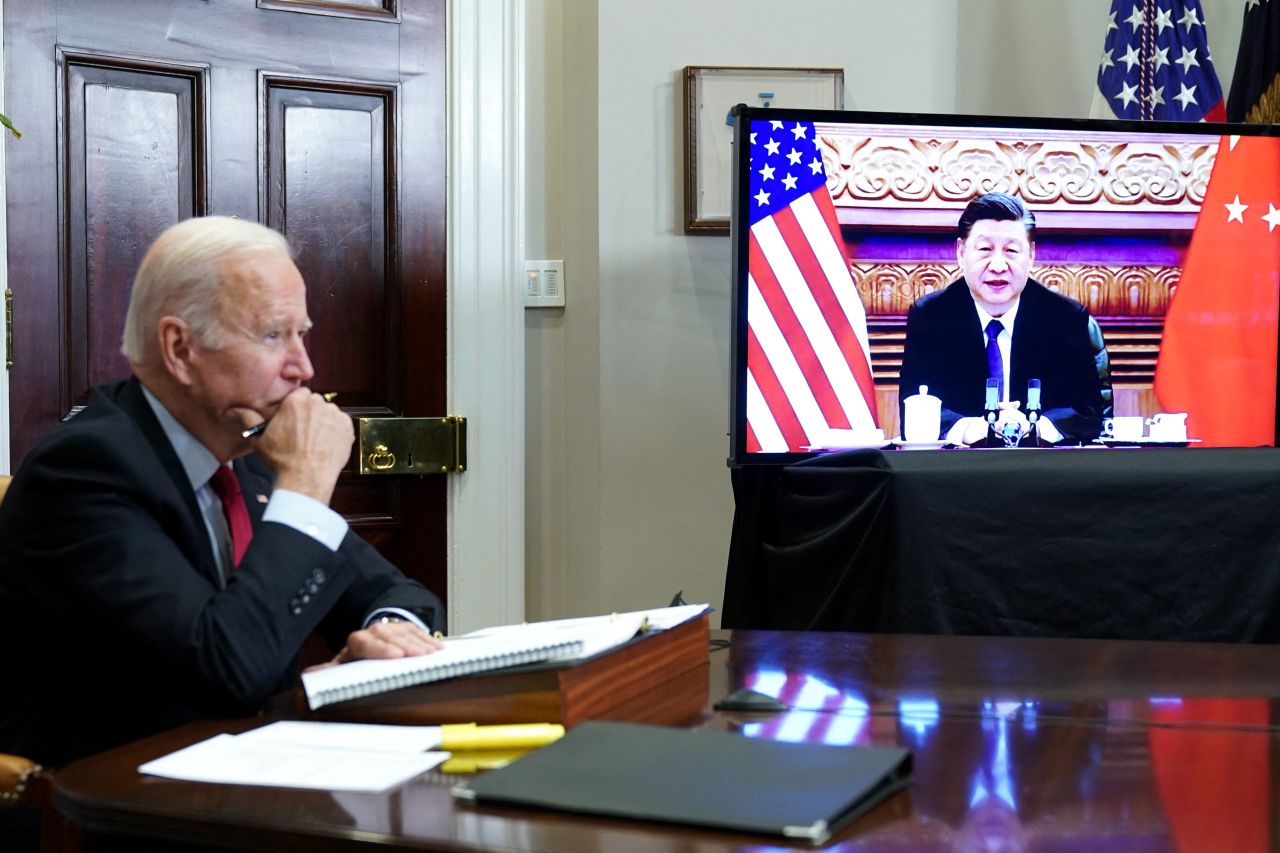 Xi meets with US President Joe Biden during a <a href="https://www.cnn.com/2021/11/15/politics/joe-biden-xi-jinping-virtual-summit/index.html" target="_blank">virtual summit</a> in November 2021. Officials said the three-and-a-half hour meeting, which stretched longer than planned, allowed the two men ample opportunity to diverge from their prepared talking points.