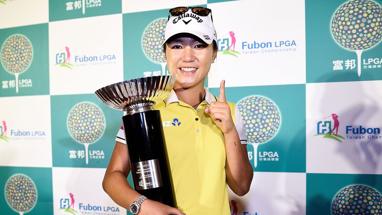 Ko poses with the trophy after winning LPGA Taiwan Championship on October 25, 2015.