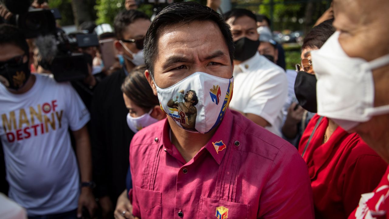 Philippine senator and  boxing icon Manny Pacquiao arrives at Sofitel Hotel to file his certificate of candidacy for President, in Pasay City, Metro Manila, on October 1, 2021.