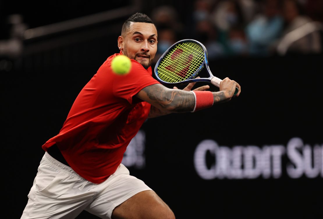 Kyrgios competes in the Laver Cup earlier this year. 