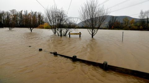 Hougen Park submerged after rainstorms lashed the western Canadian province of British Columbia, triggering landslides and floods, shutting highways, in Abbotsford.