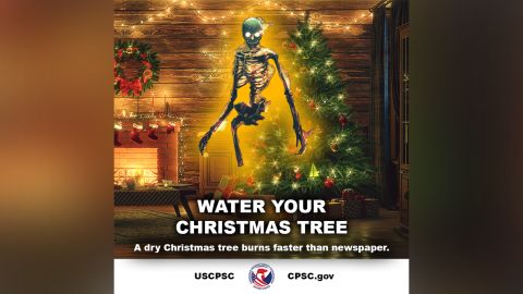 The US Consumer Product Safety Commission tweeted this image as a dire warning about dry Christmas trees. 