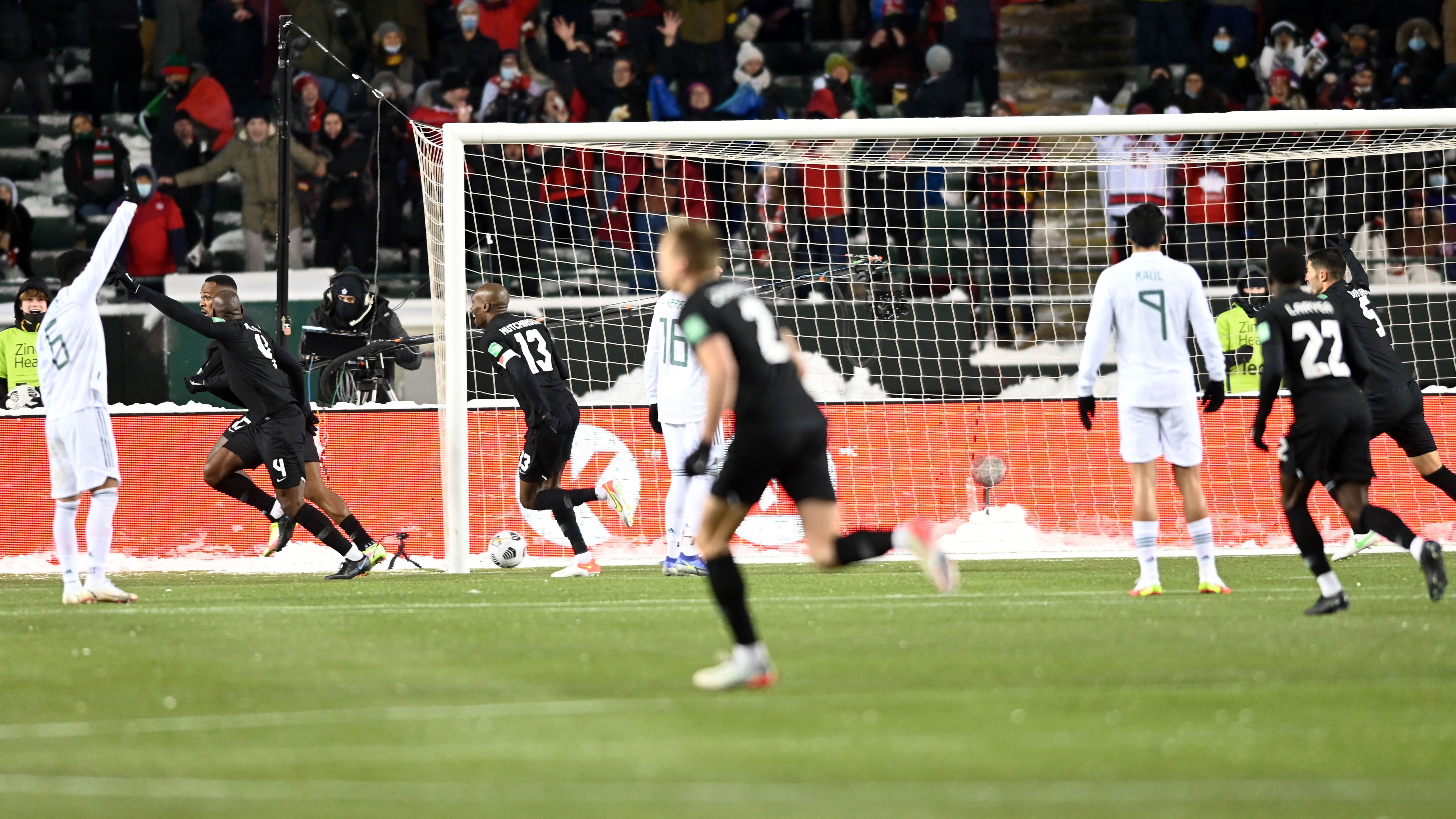 Canada celebrates a goal against Mexico during the second half of their World Cup qualifier. 