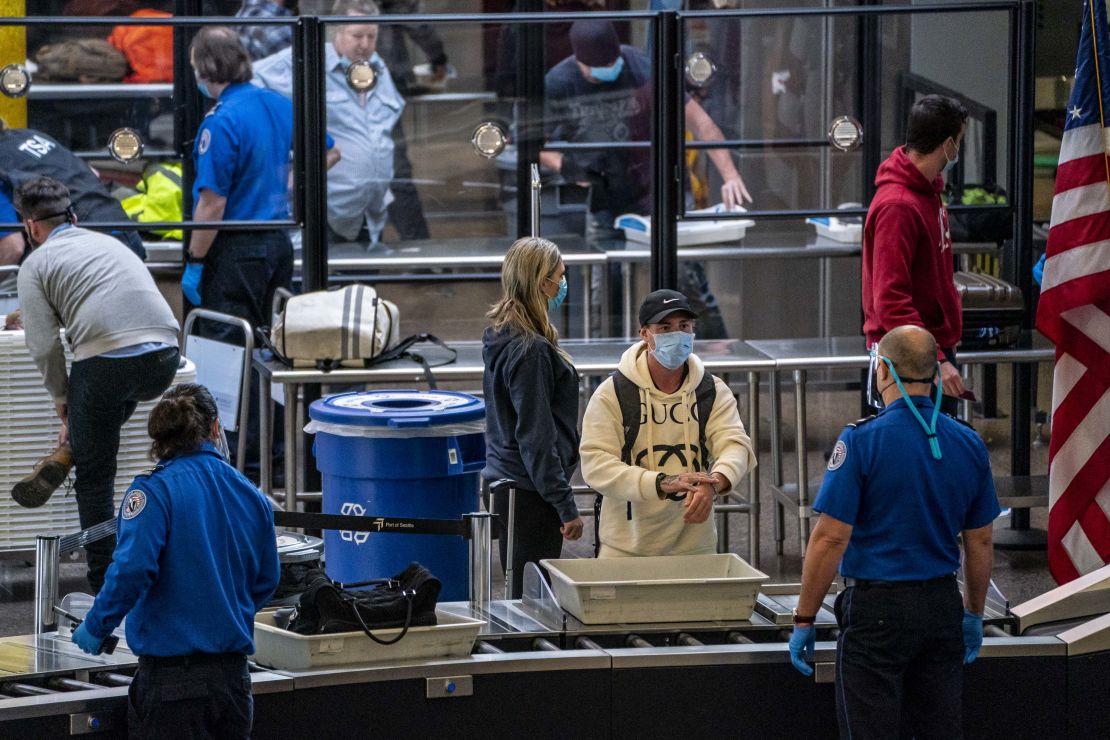 Air travel volume is expected to near pre-pandemic levels over Thanksgiving. This photo was taken over the holiday period last year at Seattle-Tacoma International Aiprot