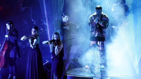 Anuel AA performing at the 2020 Latin Grammys.