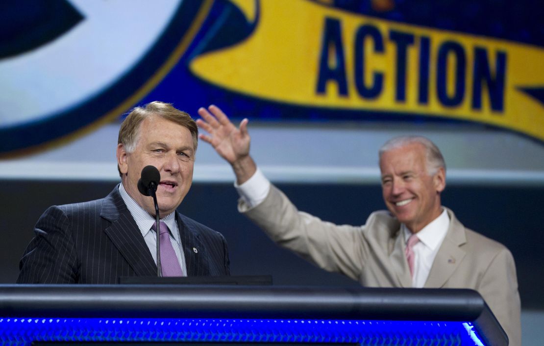 Teamsters general president James Hoffa  introduces then Vice President Joe Biden at the union's international convention in this 2011 file photo.