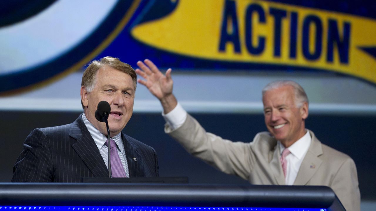 Teamsters general president James Hoffa  introduces then Vice President Joe Biden at the union's international convention in this 2011 file photo.