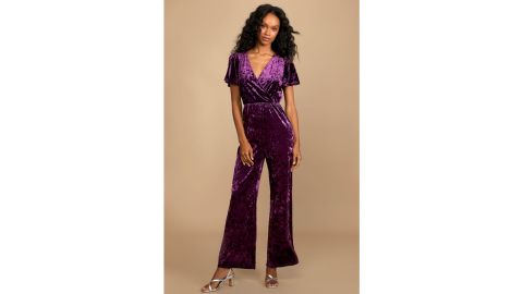 Lulus Party Diva Purple Crushed Velvet Jumpsuit 