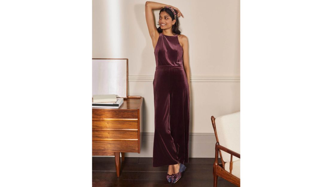 Boden Halterneck Velvet Jumpsuit 