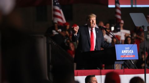 Former President Donald Trump speaks during a rally at the Iowa State Fairgrounds on October 9, 2021, in Des Moines.